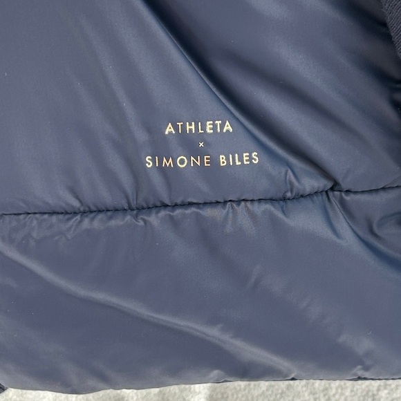 Athleta x Simone Biles Navy Blue Full Zip Sateen Bomber Jacket Size Medium - Picture 10 of 14